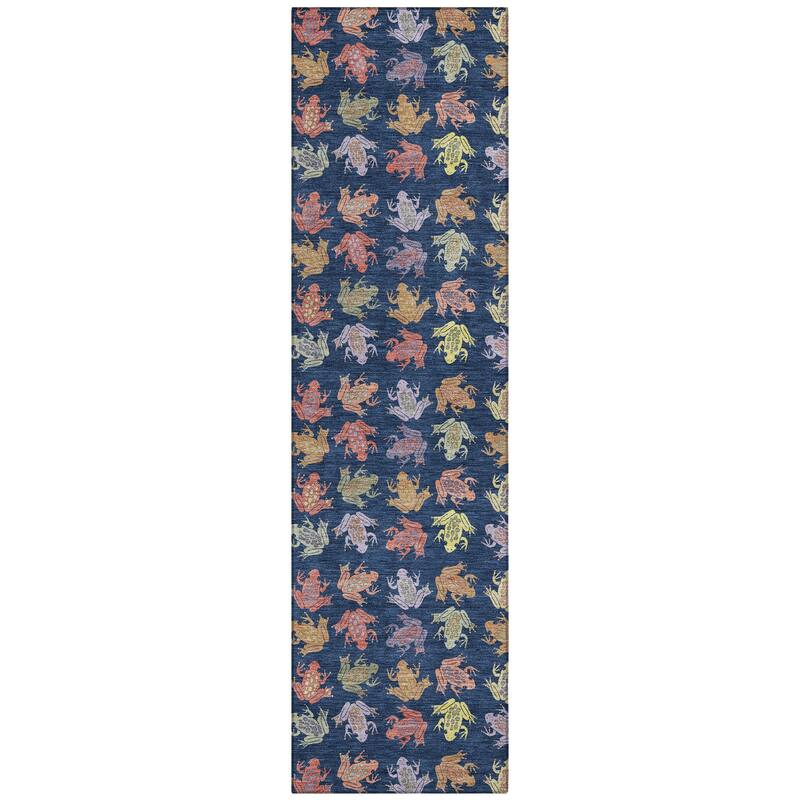 Machine Washable Indoor/ Outdoor Modern Frogs Chantille Rug