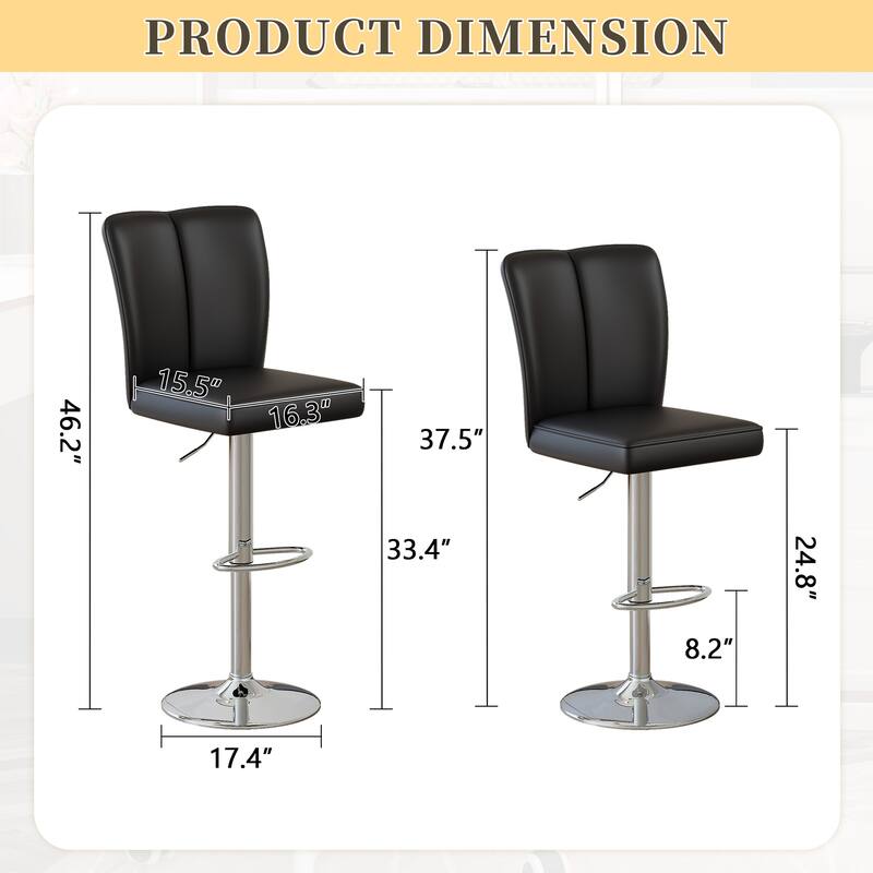 Modern 2-Piece PU Bar Stool Set — Smooth-Lined Backrest & Silver Trumpet Legs for Bar, Living Room, Lounge
