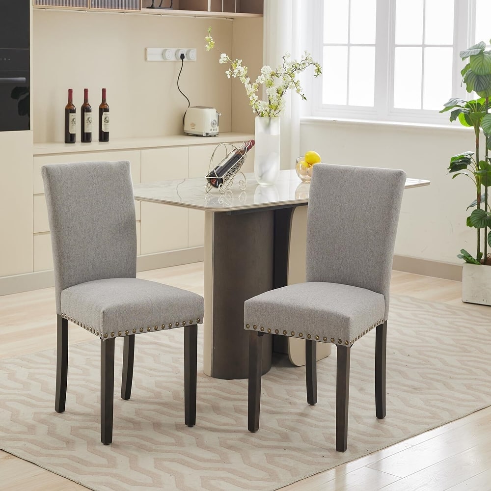 Upholstered Dining Chairs Set of 2, Fabric Parsons Dining Room Chair with Nailhead Trim and Sturdy Wood Legs