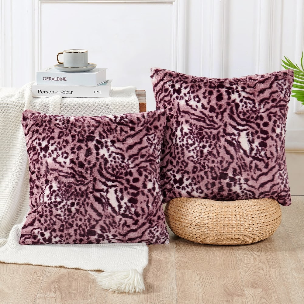 Decorative Printed fauxfur Throw Pillow Covers Set of 2, NO INSERT