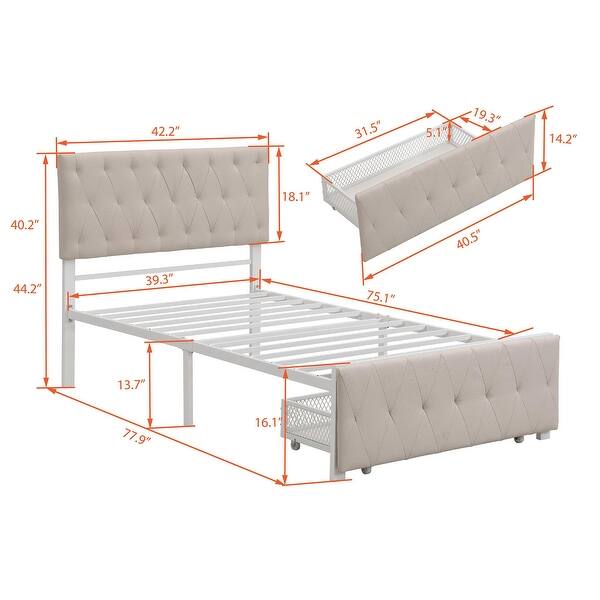 Twin Size Storage Bed Metal Platform Bed With A Big Drawer - Beige - 77.9"L X 42.2"W X (40.2 or 44.2)"H