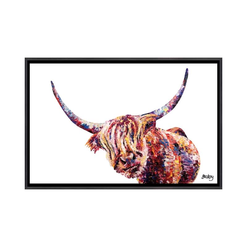 iCanvas "Olivia's Highland Cow" by Becksy Framed - Ebony - 26x40