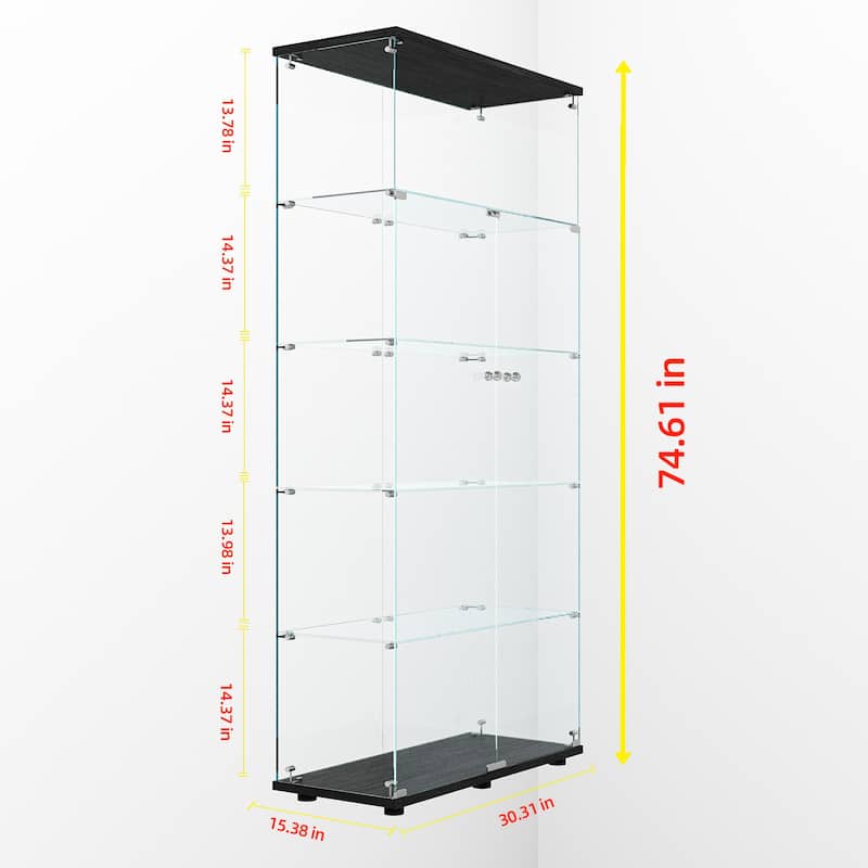 74.6" Tempered Glass Display Cabinet with Remote-Control Paipai Lights, Locking Doors & Adjustable Feet for Wine