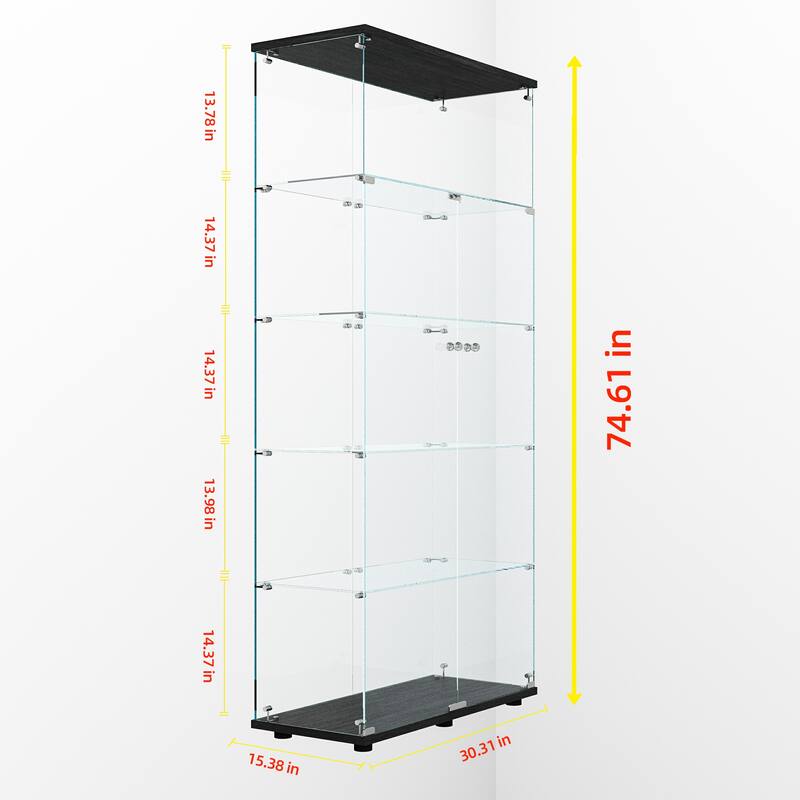 Tempered glass display cabinet with paipai lights,with locks, with adjustable feet,suitable for uneven,living room