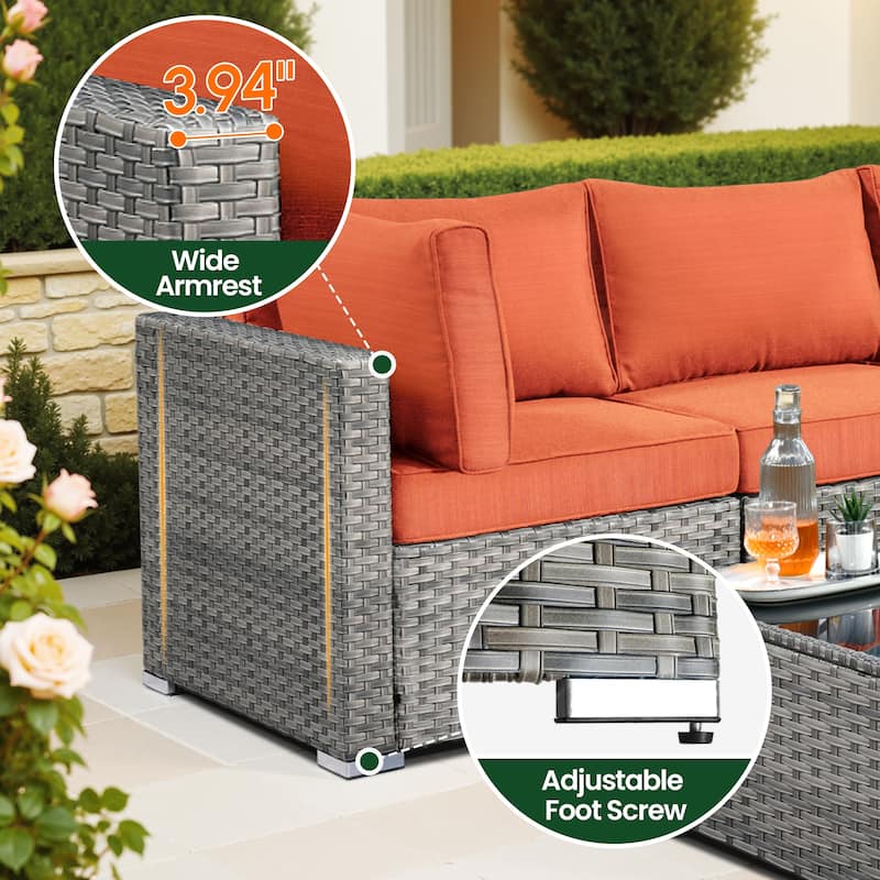 HOOOWOOO 11-piece Wicker Furniture Set Outdoor Sectional Sofa with Fire Pit