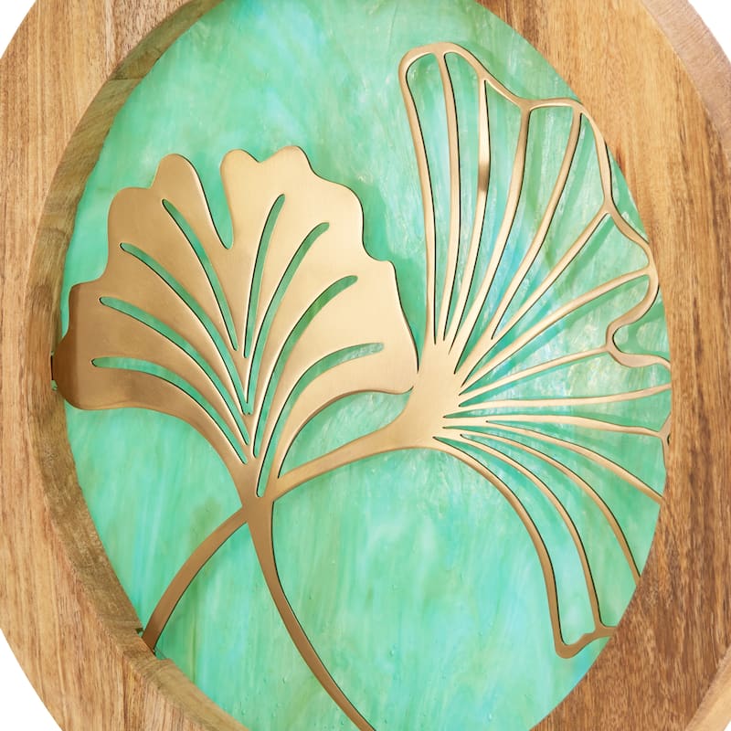 River of Goods Round Decorative Stained Glass Mango Wood Stand - 13" x 3" x 14"