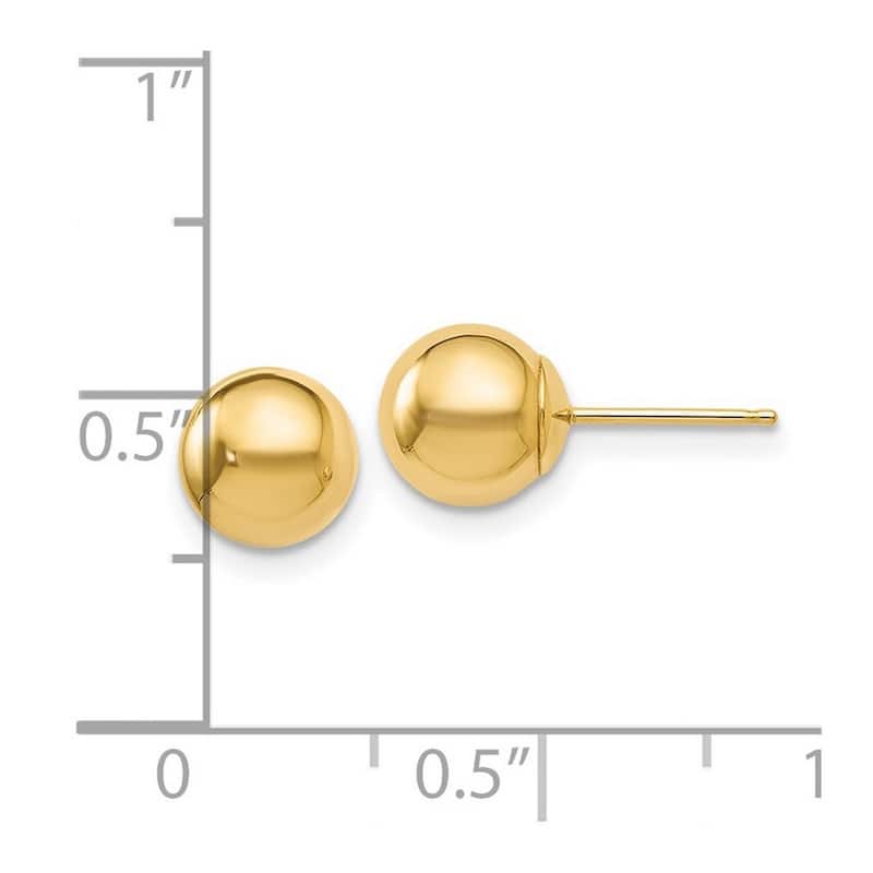 Curata 14k Yellow Gold Polished 7mm Ball Post Earrings