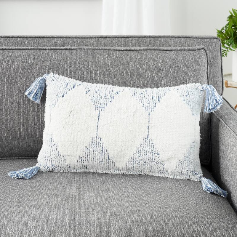 57 Grand by New Concept Washables Woven Triangles Tassel Throw Pillow , ( 12" x 20" )