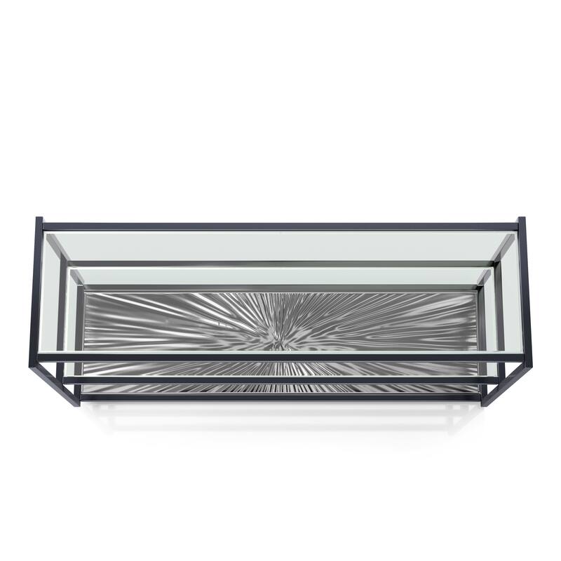 247 Shop At Home Aureum Modern 1-Shelf Sofa Table with Sunburst Base and Tempered Glass Top