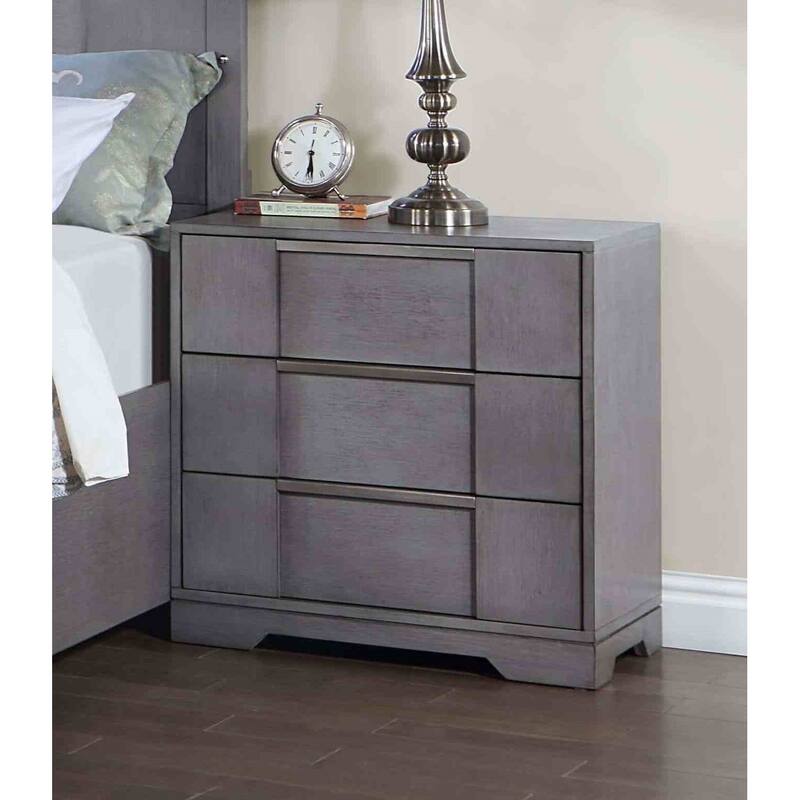 Contemporary Nightstand - Gray Finish with Nickel Finger Pulls & Dovetail Drawers