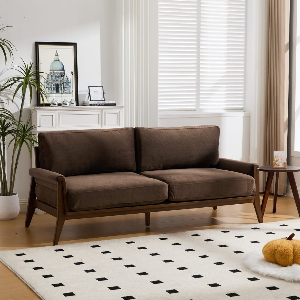 Christopher Knight Home - Mid-Century Modern 3-Seater 74" Upholstered Sofa with Solid Wood Frame