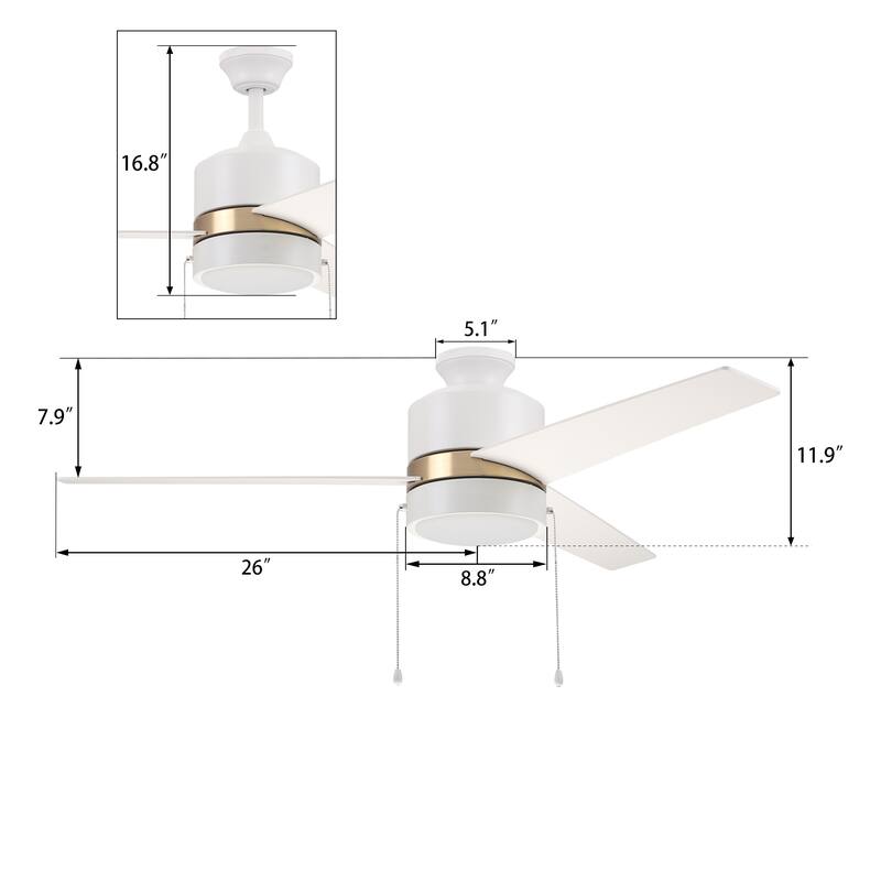 CARRO Abraxas 52" 3-Blade Indoor Ceiling Fan With LED Light -Pull Chain