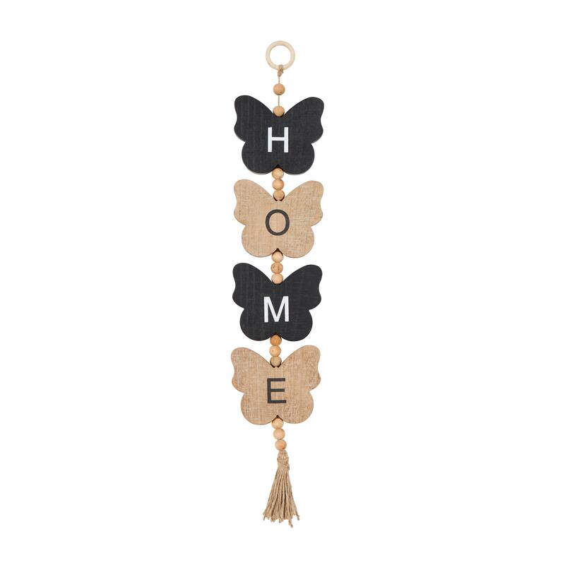 Brown or Black Wood Handmade Family Sign Bird Wall Decor with Tassel and Bead Accents