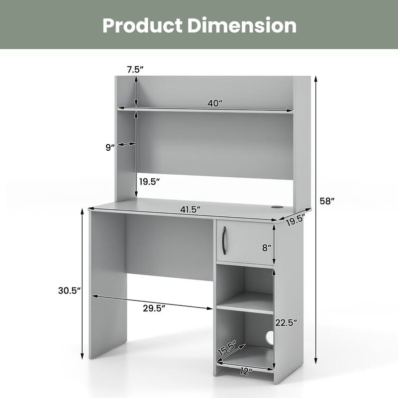 Gymax Computer Desk Home Office Desk w/ Raised Display Shelf & 2 Open