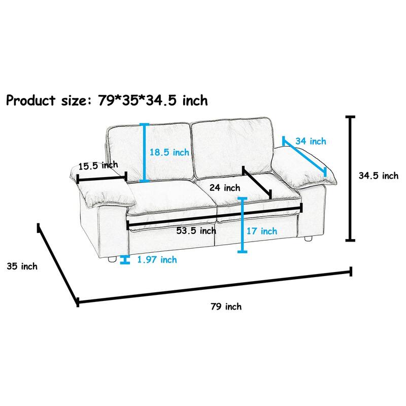 79" Loveseat Sofa Couch with Under-Seat Storage, Elegant 2-Seater Settee with Pillow Top Armrests for Living Room