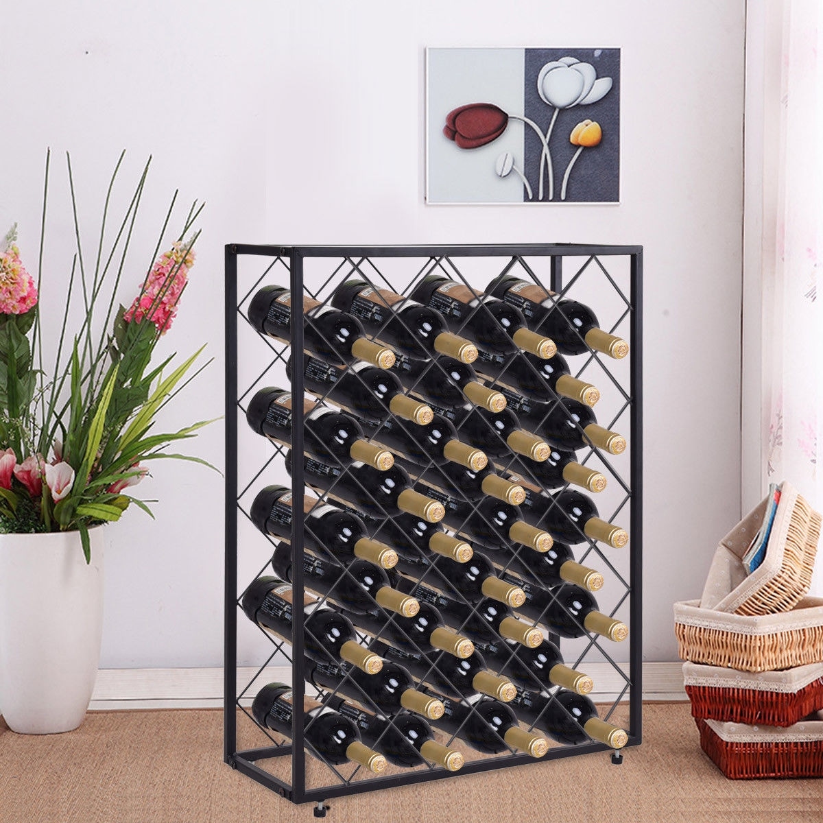 Shop Gymax 32 Bottle Wine Rack Metal Storage Display Liquor