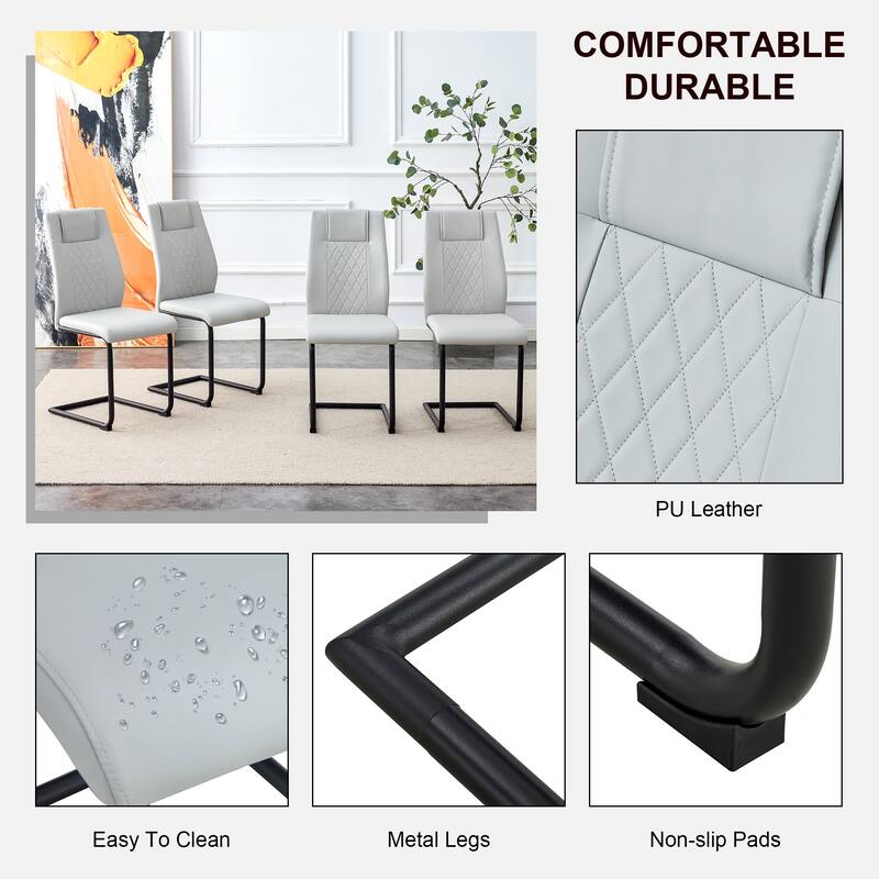 4-piece set of artificial leather restaurant chairs with gold legs and soft cushions