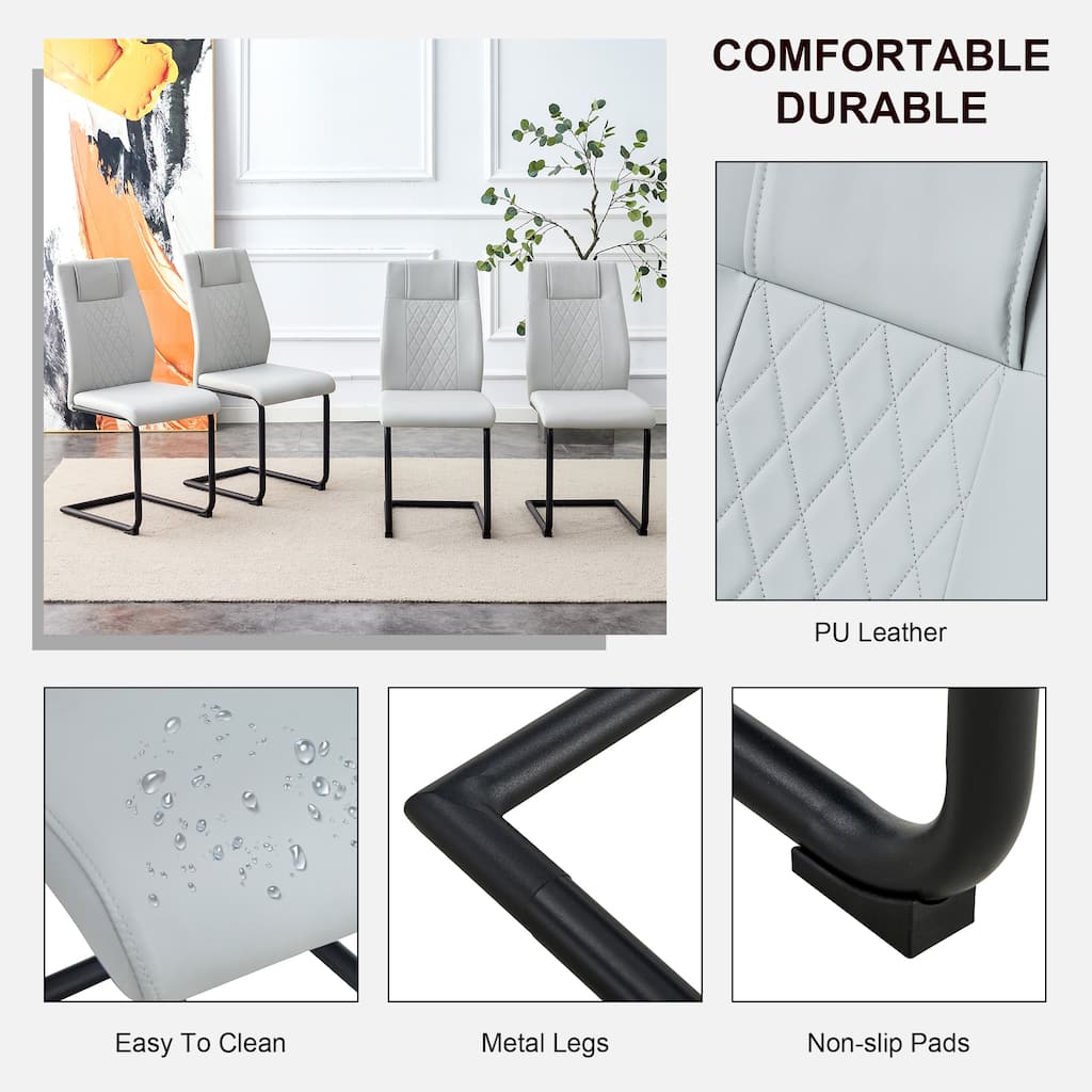4-piece set of artificial leather restaurant chairs with gold legs and soft cushions