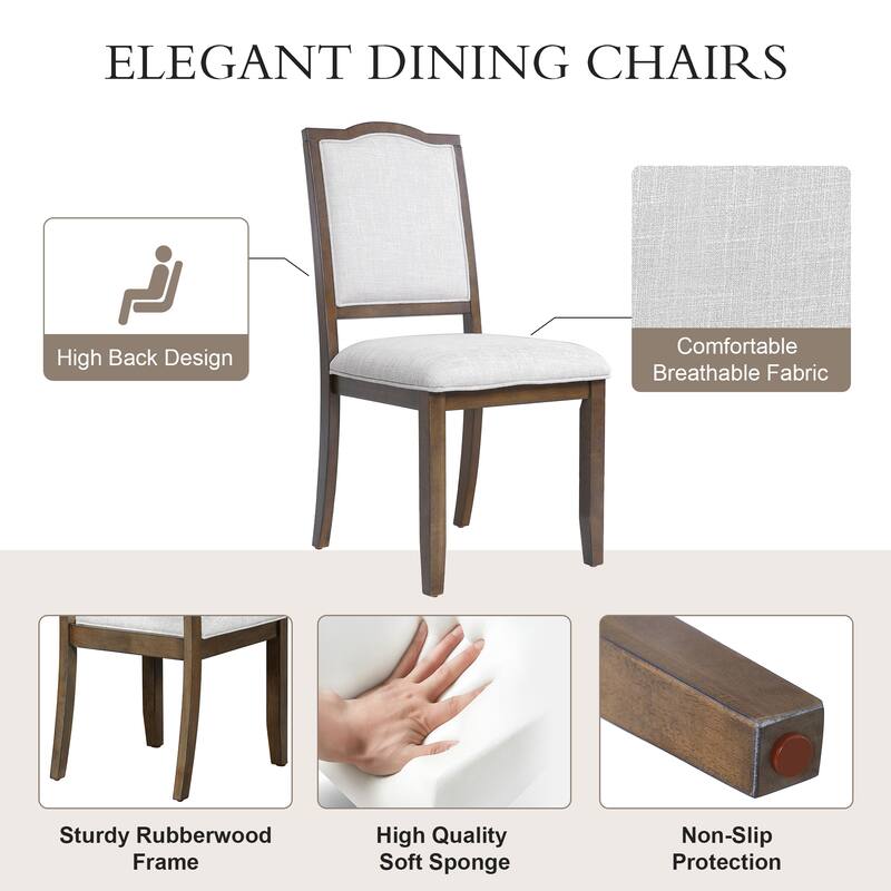 Extendable 6-Piece Dining Set with 78" Wood Table, 4 Upholstered Chairs, and Bench, Seats 6-8 Guests