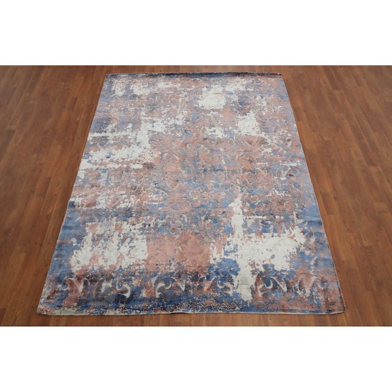 Hand Knotted Oriental Viscose Silk Carpet Modern Abstract Multi-Colored Abstract Area Rug - 8' 0'' X 5' 7''