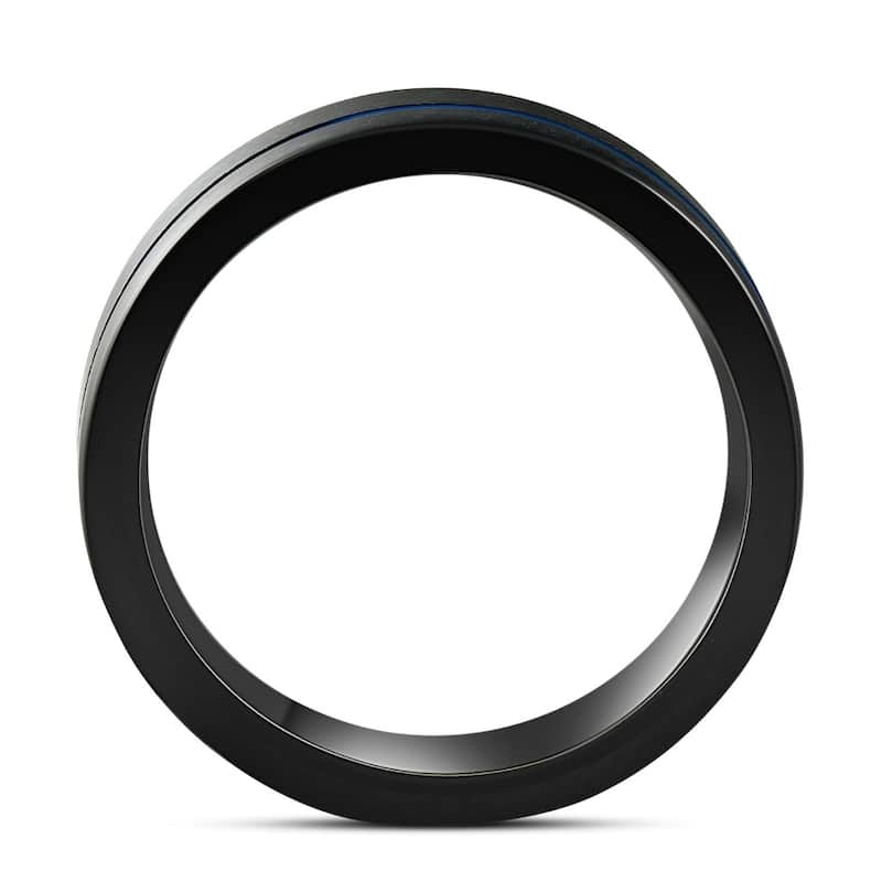 Men's Black & Blue Two Line Tungsten Ring Brushed Ring 8mm Wedding Band