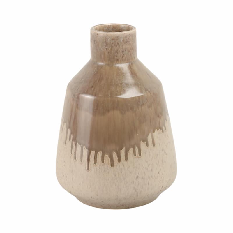 Warm Rustic Ceramic Table Vase for Home Decor, Decorative Flower Vase with Glazed Finish