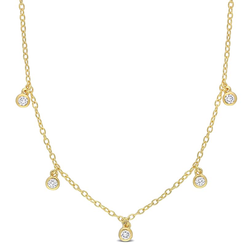 Lab-Created Diamond Station Necklace in 18k Yellow Micron Plated Sterling Silver