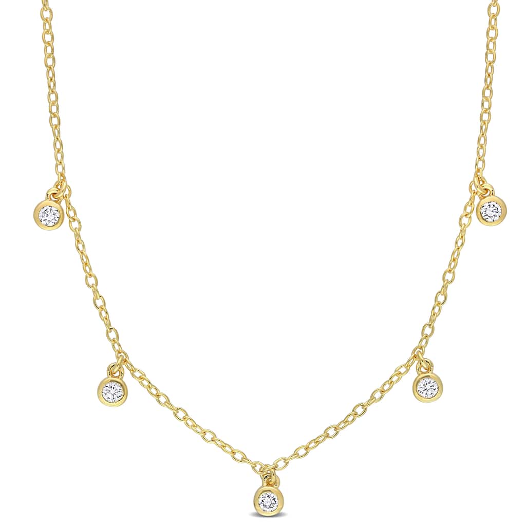 Miadora Lab-Created Diamond Station Necklace 18k Yellow Micron Plated Sterling Silver