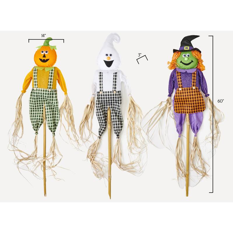 60" Halloween Ghost, Witch, Jack O Lantern Figures on Pole Yard Stake, 3 Assorted