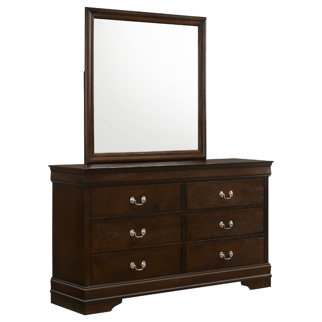 Nim Wide Dresser and Mirror with Molded Trim, 6 Drawers, Dark Brown