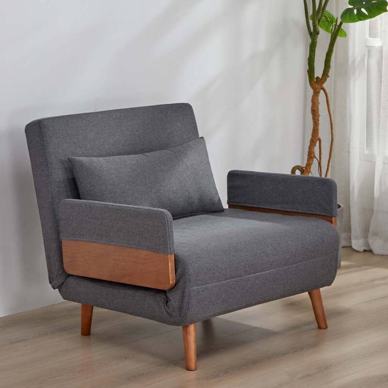 Modern Foldable Sofa Bed - Single Sleeper with Linen Fabric, 6-Level Adjustable Backrest, Converts in 10 Sec, Silent Hinges