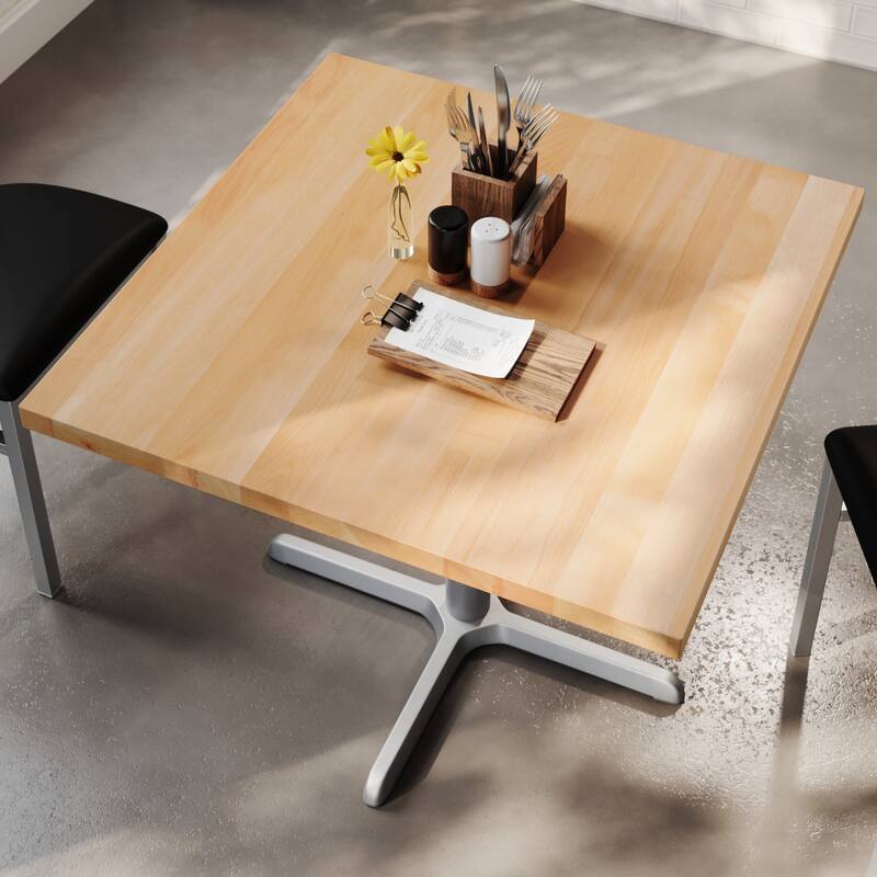 Square Solid Wood Commercial Tabletop with 30" x 30" Dining Height X-Base - 36"W x 36"D x 29.5"H