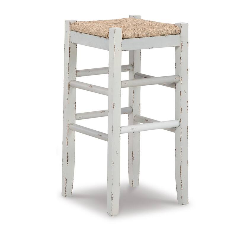 Anya Bar Height Stool Set of 2, Brown Woven Seat, 30 Inch Rustic White