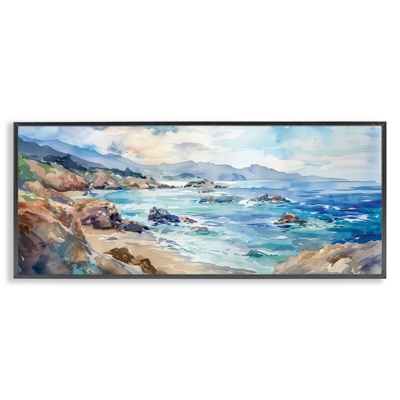 Stupell Blue Toned Beach Edge Framed Giclee Art Design By Heidi Kuntz - 30 x 13 - Black