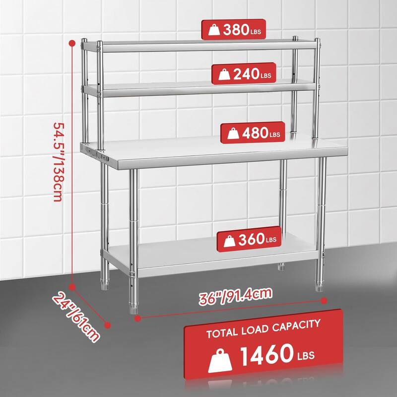 36" X 24" Commercial Work Table with 36" X 12" Shelf
