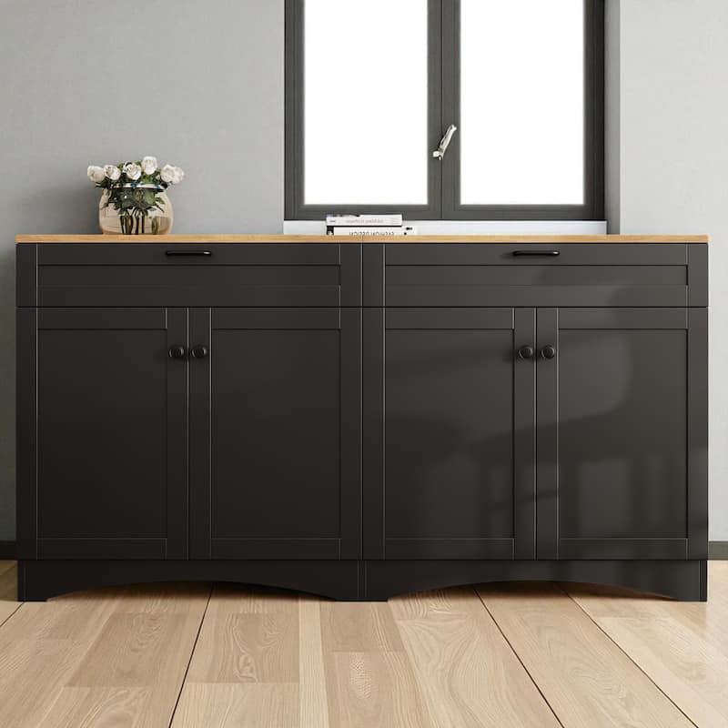 62" Rustic TV Console with 2 Drawers, Adjustable Shelves & Wood Grain Finish for Media Storage - Black