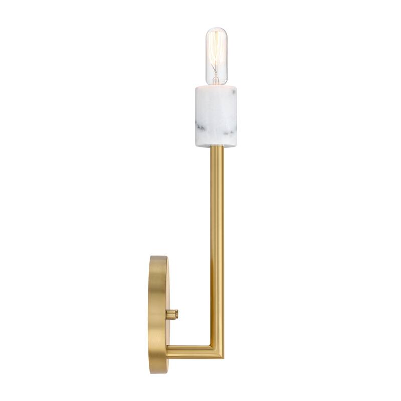 Star Dust 5.25 in. 1-Light Brushed Gold Wall Sconce Light with Natural Marble Accent for Bathrooms