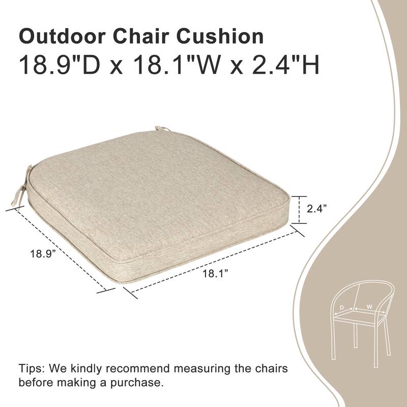 Aoodor Outdoor Dining Chair Cushions Set of 2, Waterproof Patio Furniture Seat Cushions, 18 x 19 inch