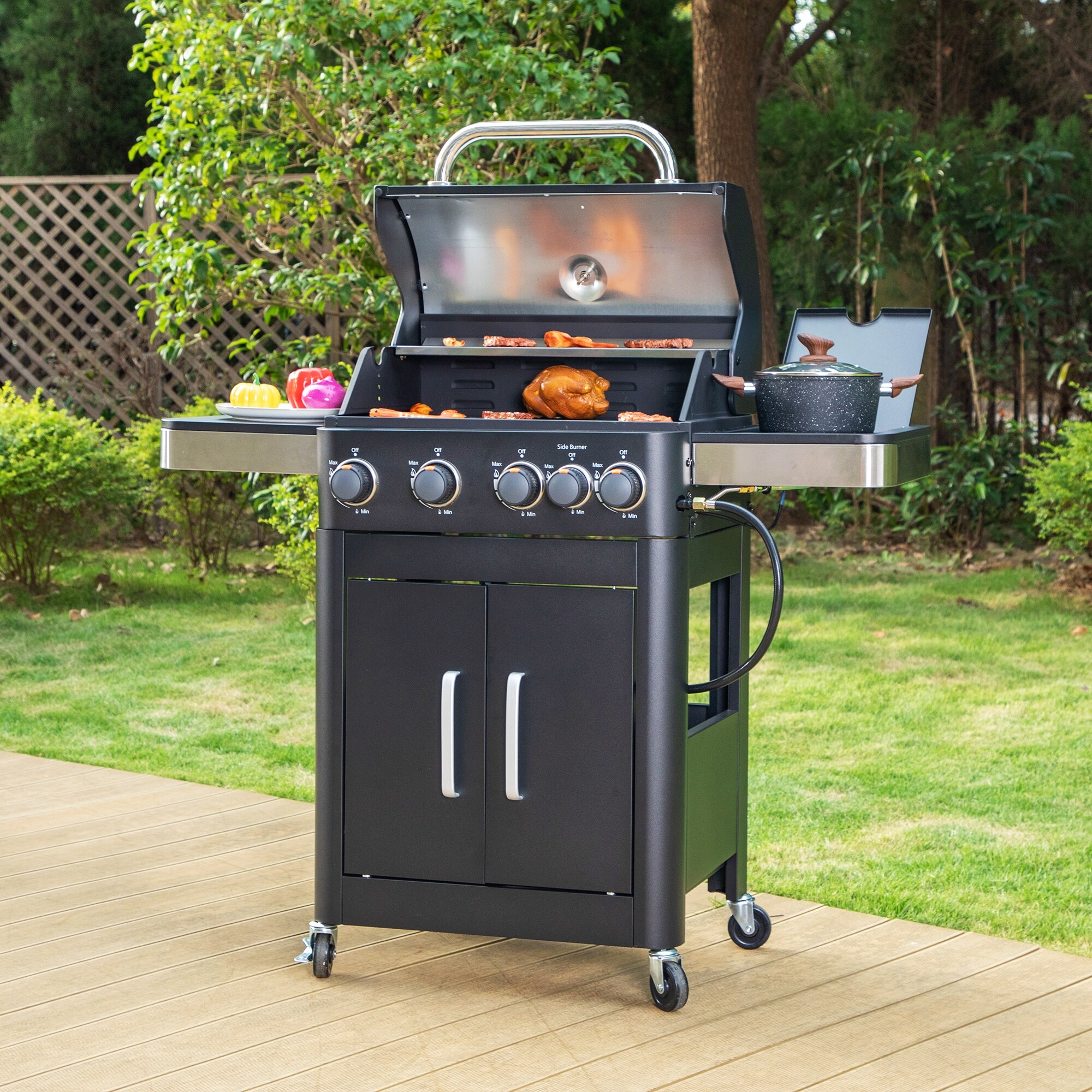 6 Burner Propane Gas BBQ Grill with Side Burner 46 700 BTU Porcelain Enameled Grates Black