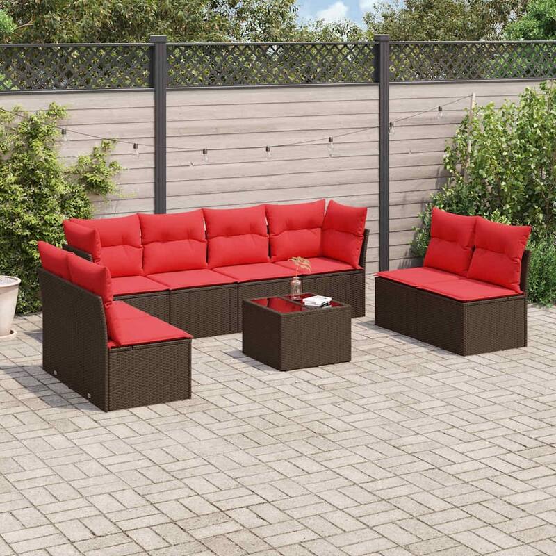 vidaXL 8/9 Piece Patio Sofa Set with Cushions Brown/Gray Poly Rattan - 24.4 x 24.4 x 27.2