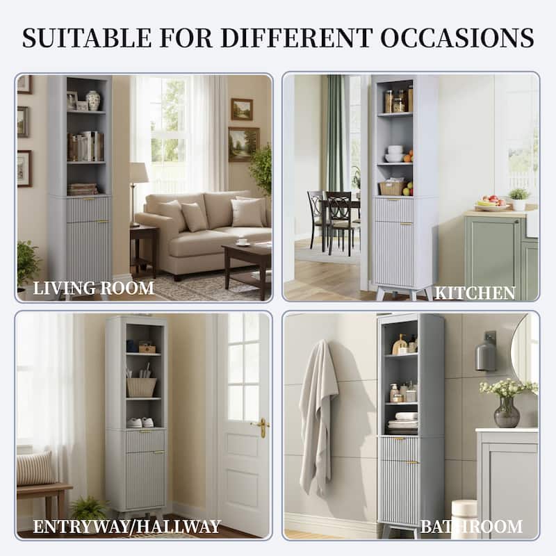 68" H Tall Bathroom Storage Cabinet with Adjustable Shelves and One Drawer & Door, Storage Cabinet for Bathroom, Living Room