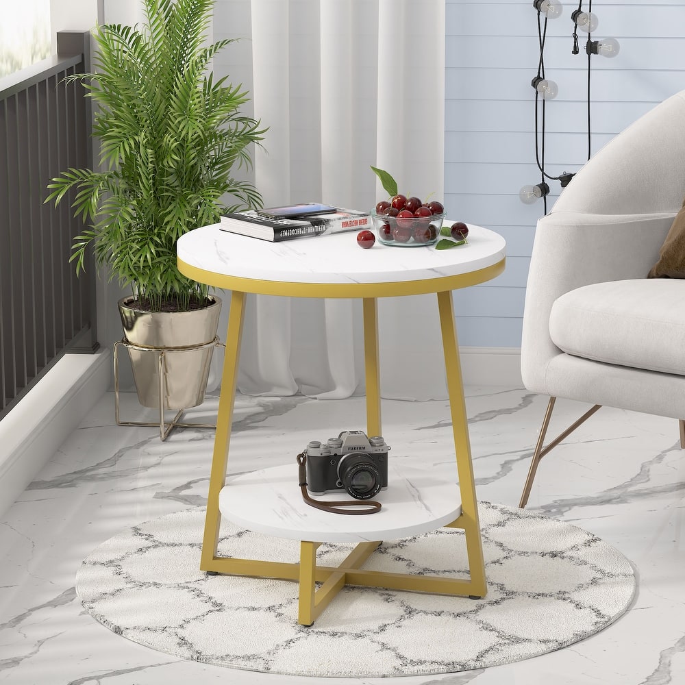 Industrial End Table, Round Side Table Table Small Coffee Accent Table