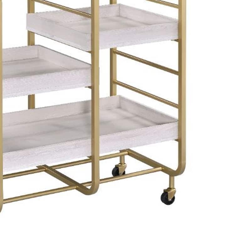 ACME Vorrik Serving Cart in Gold & White-Washed