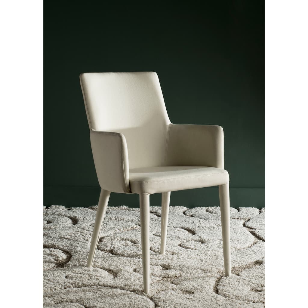 SAFAVIEH Elois Mid-Century Dining Modern White Arm Chair - 23.6" W x 21.6" L x 35.5" H - 24"Wx22"Dx36"H