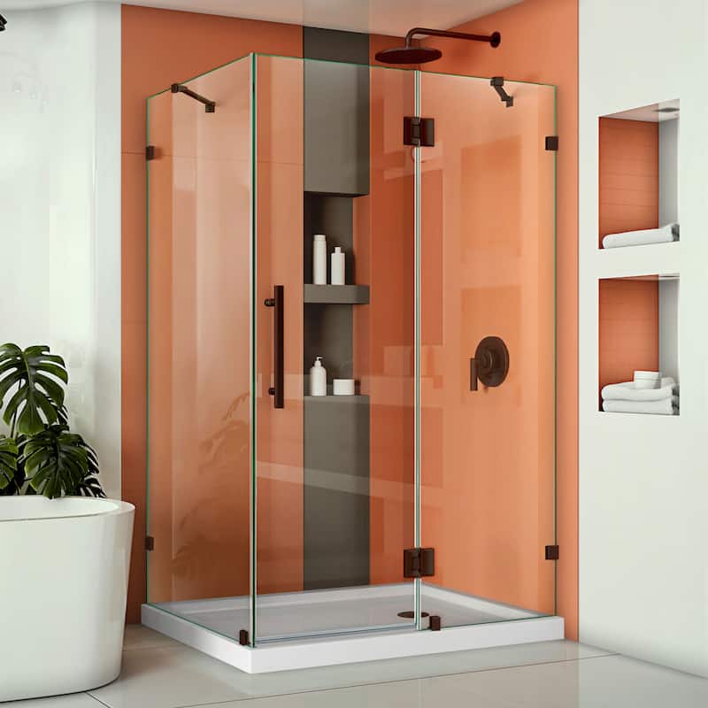 DreamLine Quatra Lux 34 1/4 in. D x 46 3/8 in. W x 72 in. H Hinged Shower Enclosure with Support Arms - 34.25" x 46.38" - Oil Rubbed Bronze Finish