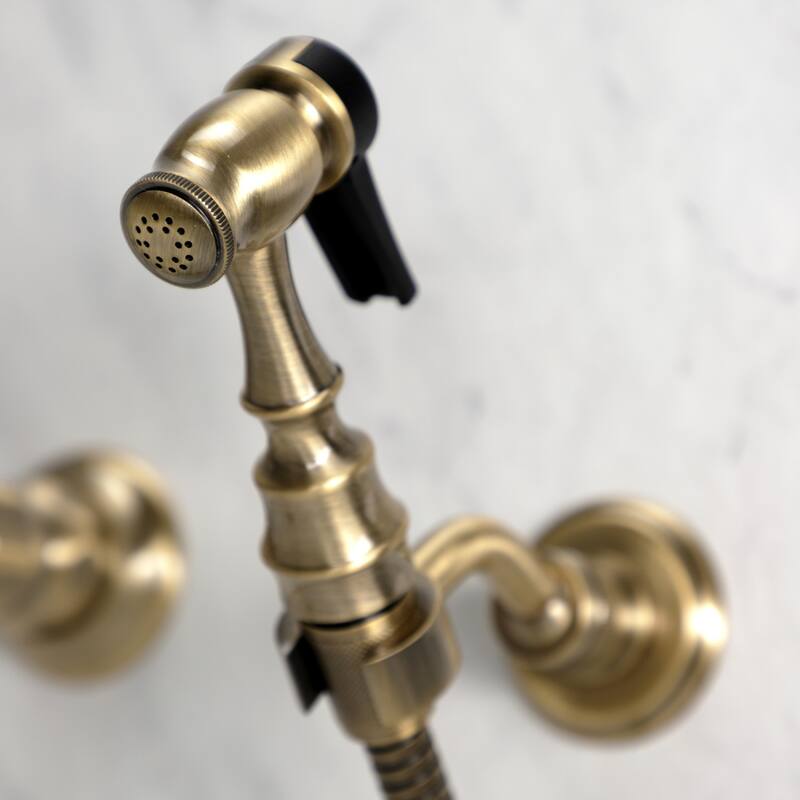 Heritage Two-Handle Wall Mount Bridge Kitchen Faucet with Brass Sprayer