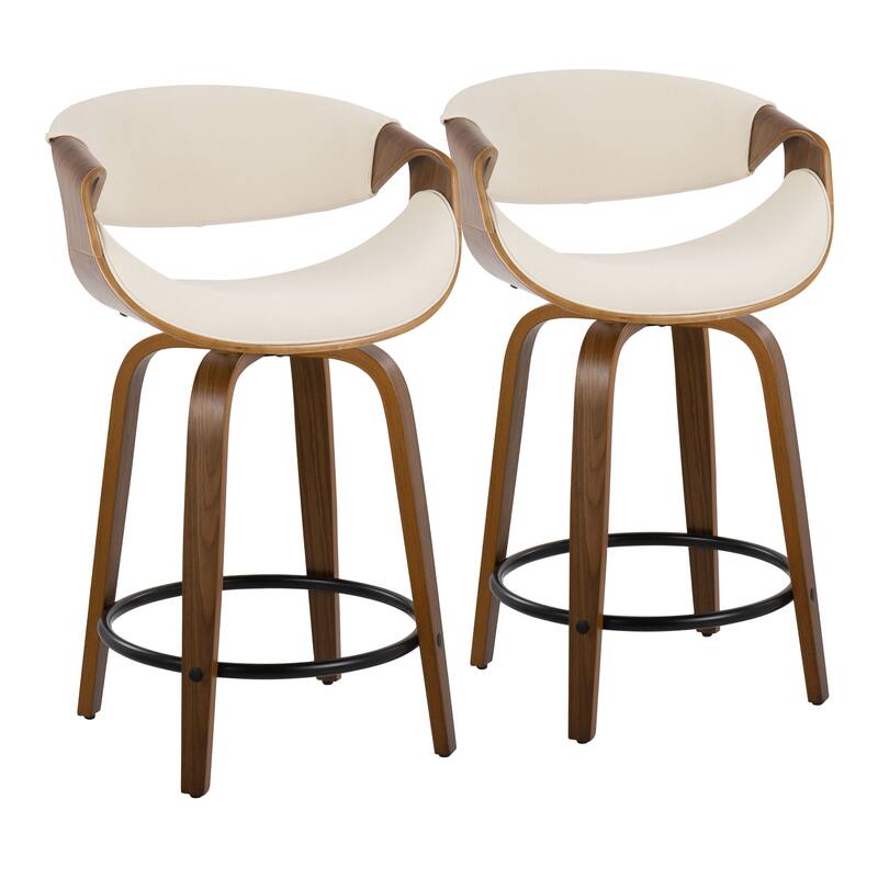 Carson Carrington Sauda 24" Fixed-Height Counter Stools with Bent Wood Legs & Round Footrest (Set of 2)