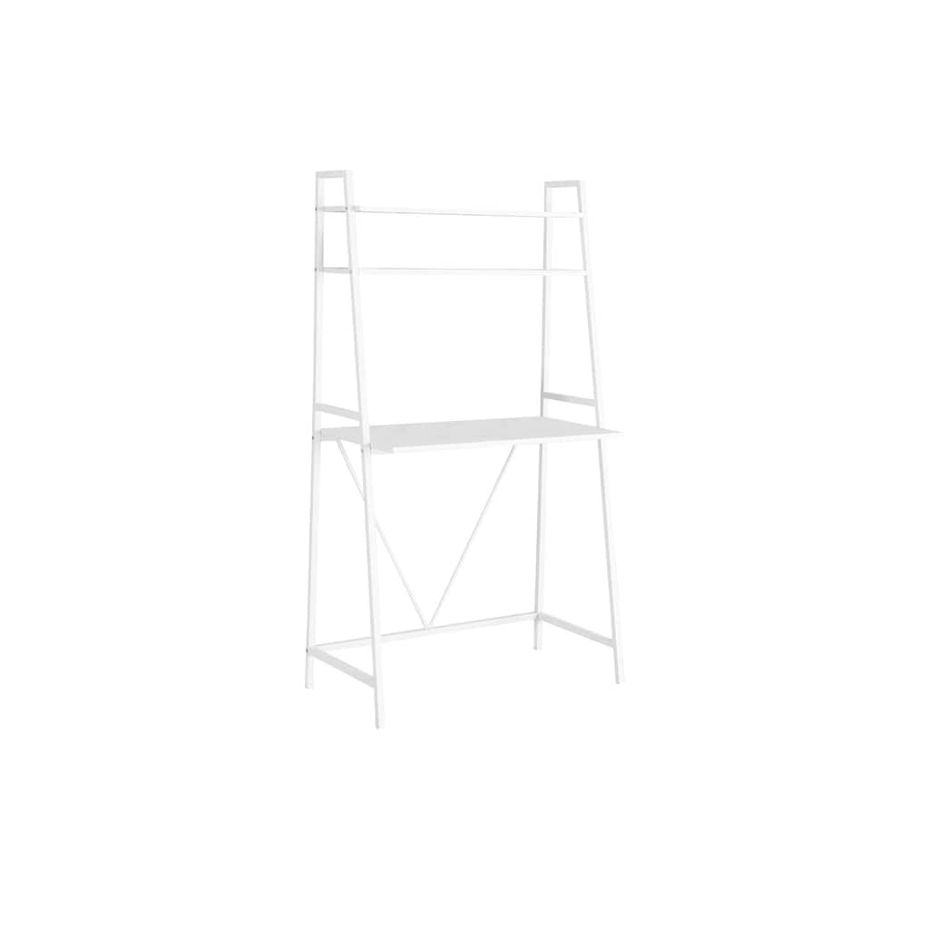 Computer Desk, Home Office, Laptop, Leaning, Storage Shelves, Work, White Laminate, White Laminate, Contemporary