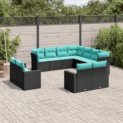 vidaXL Patio Sofa Set with Cushions Outdoor Conversation Furniture Poly Rattan