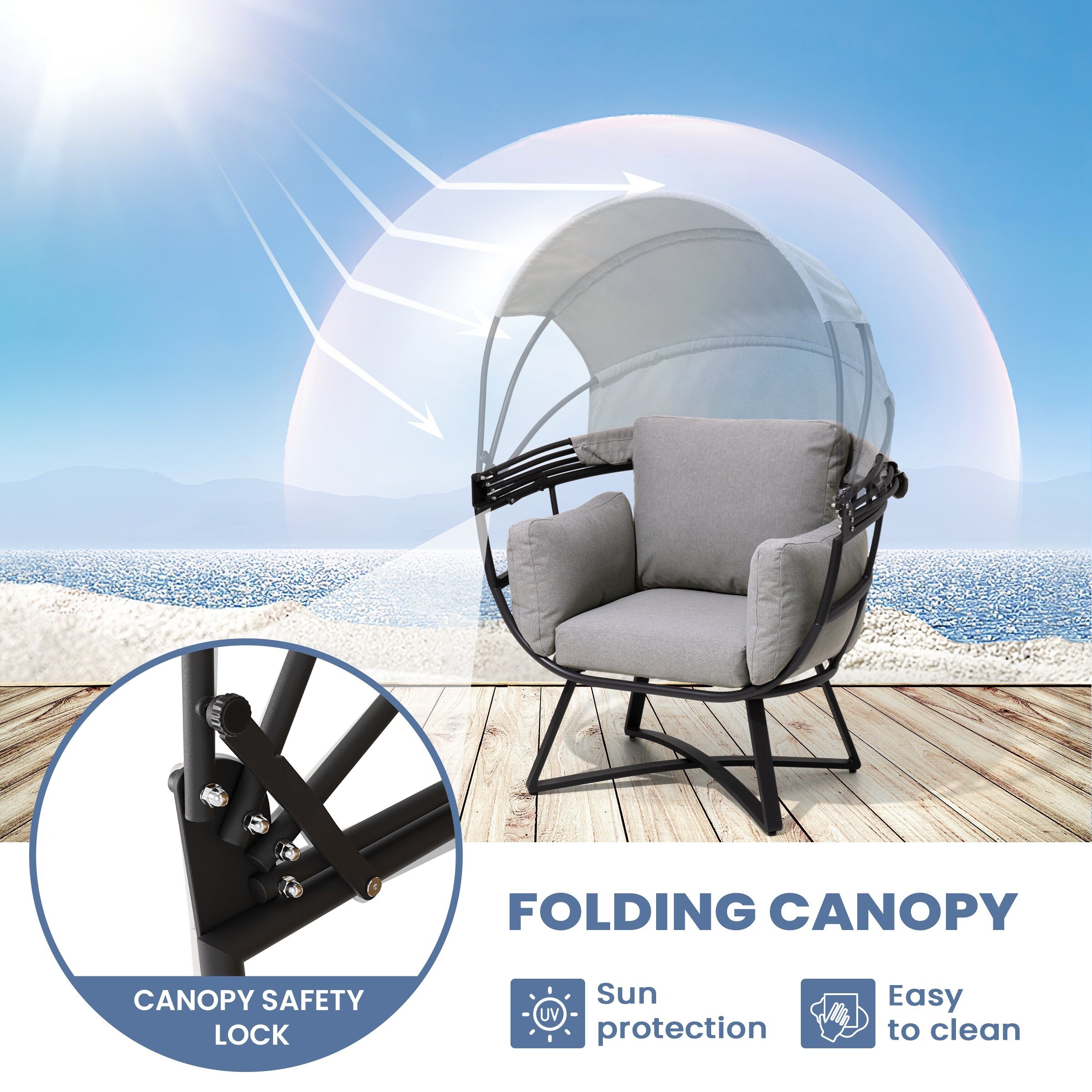 Egg chair with clearance hood